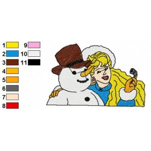 Barbie with Snow Man Embroidery Design